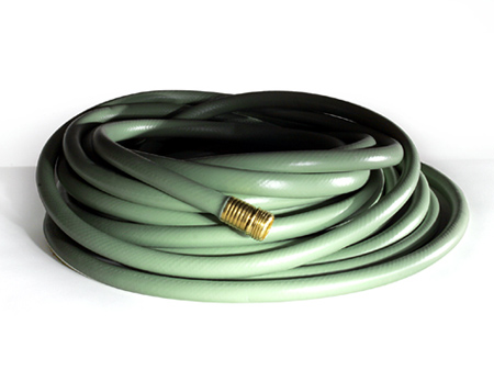 A coiled garden hose